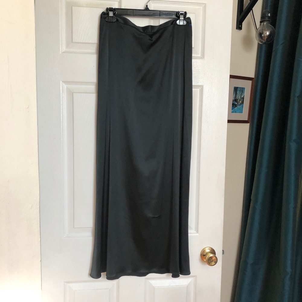 100% silk skirt yeohlee bottle green full length maxi midaxi satin sz 8